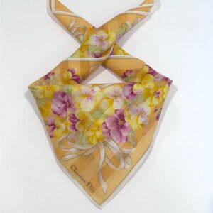 Women Handkerchief Christian Dior Floral Orange Bandana Scarf Cotton 18”